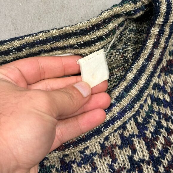 Vintage 90s Fine Line Patchwork Pattern Knit Sweater Geometric XXL - Picture 8 of 9